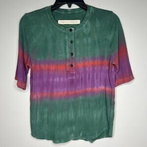Raquel Allegra Tie Dye Cotton Henley T-Shirt Short Sleeve Sz 1 Small Boho Hippie